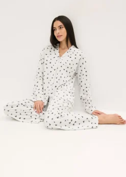 bonprix bonprix Pijama holgado con botones natural jaspeado-negro Sale
