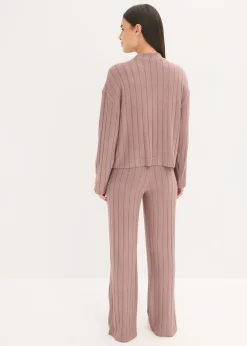 bonprix bonprix Pijama holgado de punto suave de canalé Marrón mate Sale