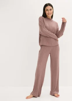 bonprix bonprix Pijama holgado de punto suave de canalé Marrón mate Sale