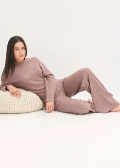bonprix bonprix Pijama holgado de punto suave de canalé Marrón mate Sale