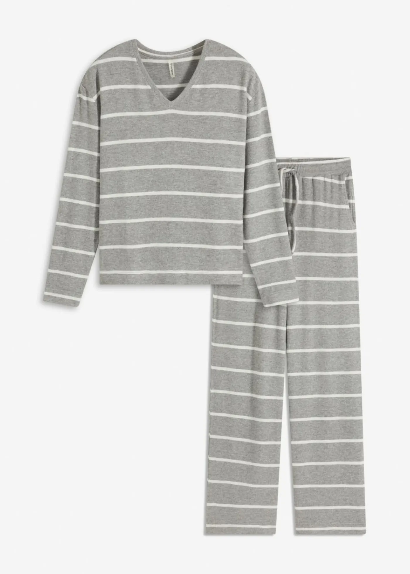 bonprix bonprix Pijama holgado de tejido suave gris jaspeado-natural jaspeado con rayas Discount