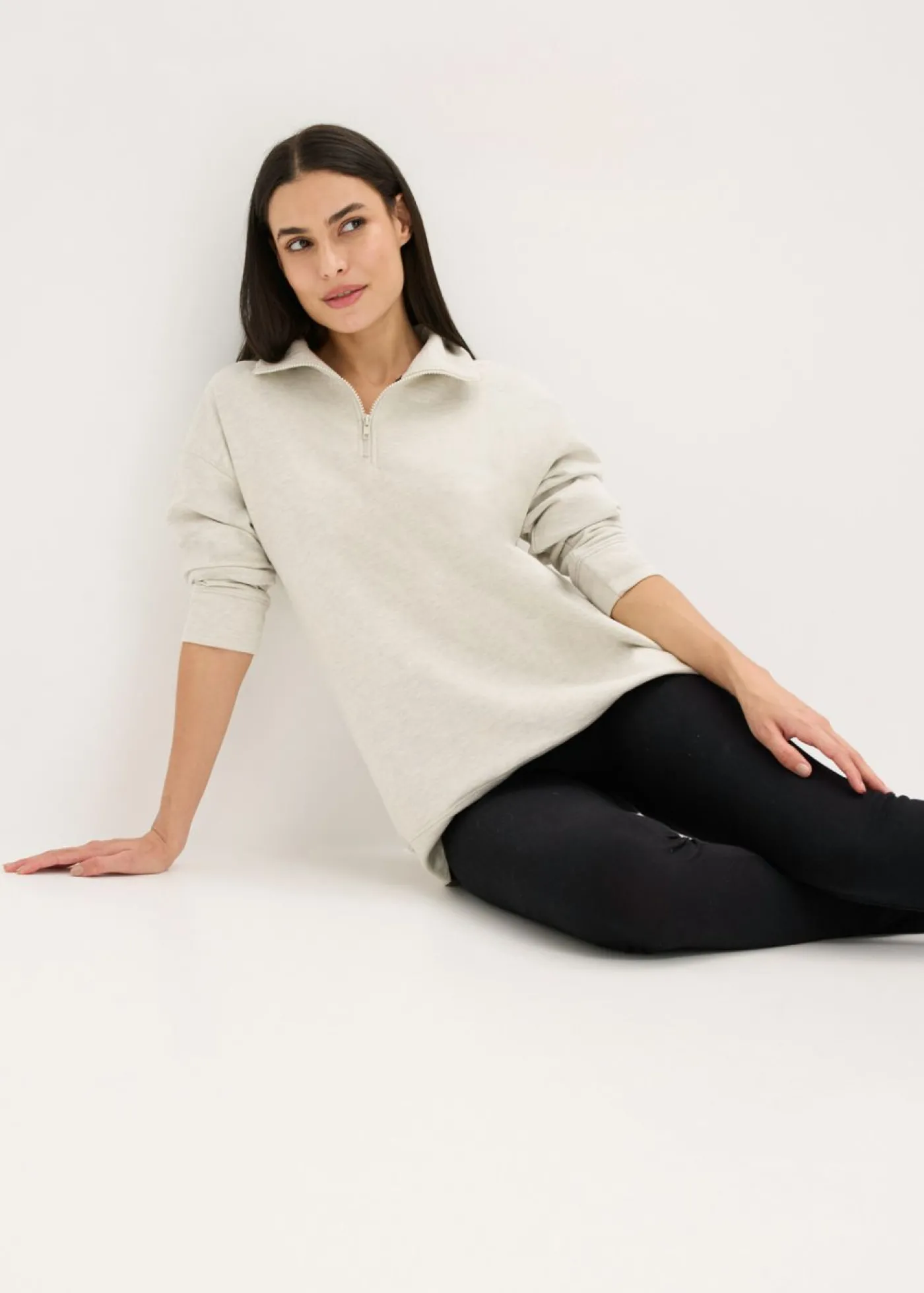 bonprix bonprix Pijama tipo sudadera con leggings natural jaspeado-negro Online