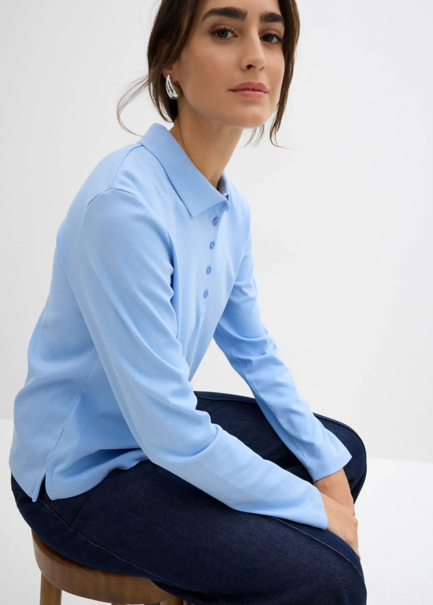 bonprix bonprix Polo de algodón orgánico pesado Azul perla Sale