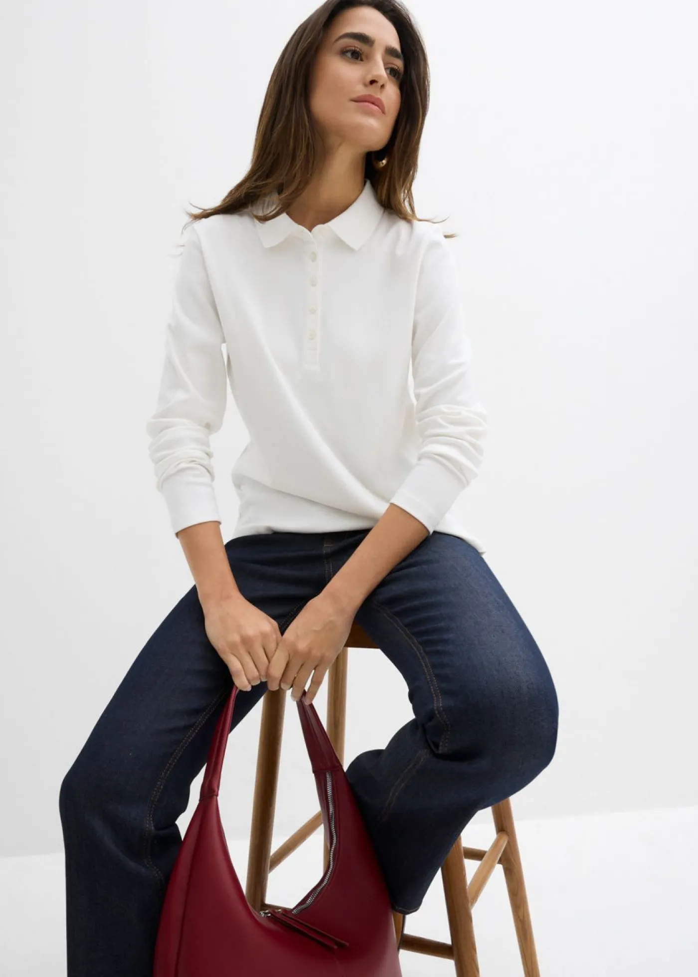 bonprix bonprix Polo de algodón orgánico pesado Blanco lana