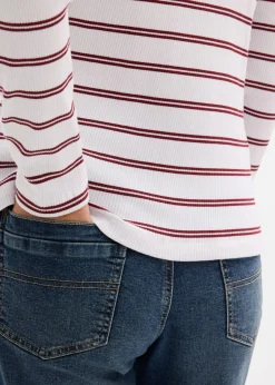 bonprix bonprix Polo de canalé Blanco-rojo rubí rayas horizontales Hot