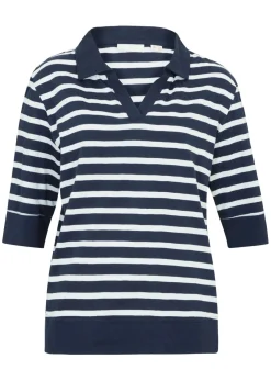 bonprix bonprix Polo de mezcla de algodón y viscosa azul marino-blanco con rayas