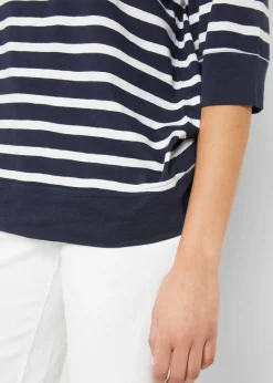 bonprix bonprix Polo de mezcla de algodón y viscosa azul marino-blanco con rayas