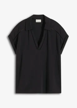 bonprix bonprix Polo de piqué de viscosa con inserto de encaje Negro Online