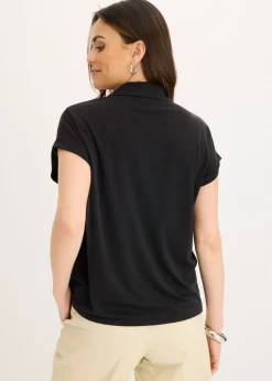 bonprix bonprix Polo de piqué de viscosa con inserto de encaje Negro Online
