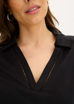 bonprix bonprix Polo de piqué de viscosa con inserto de encaje Negro Online