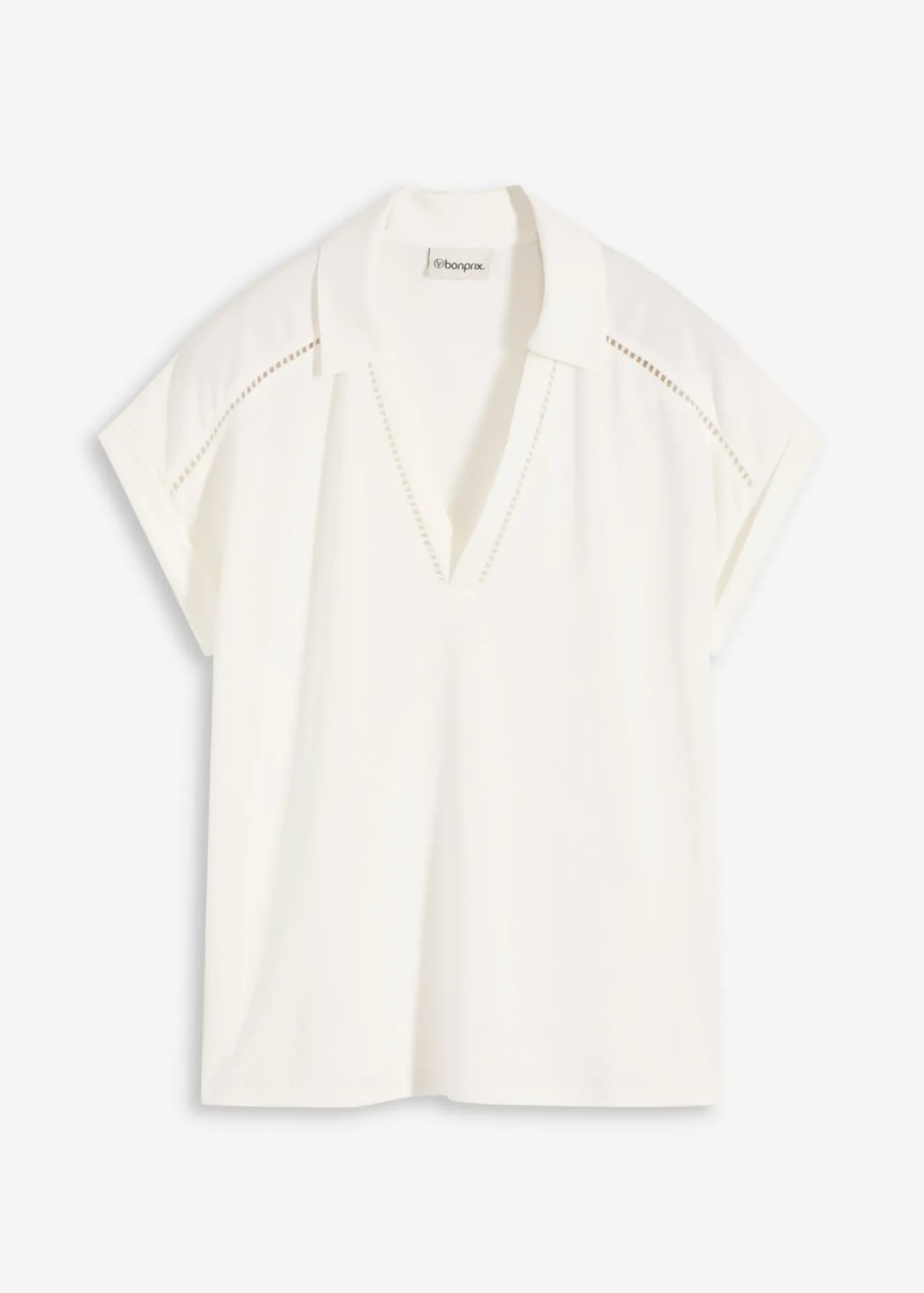 bonprix bonprix Polo de piqué de viscosa con inserto de encaje Blanco lana Online