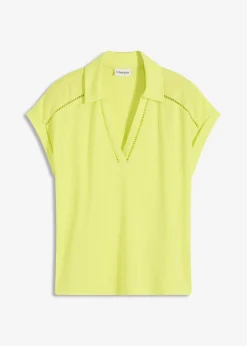 bonprix bonprix Polo de piqué de viscosa con inserto de encaje Amarillo cítrico Best
