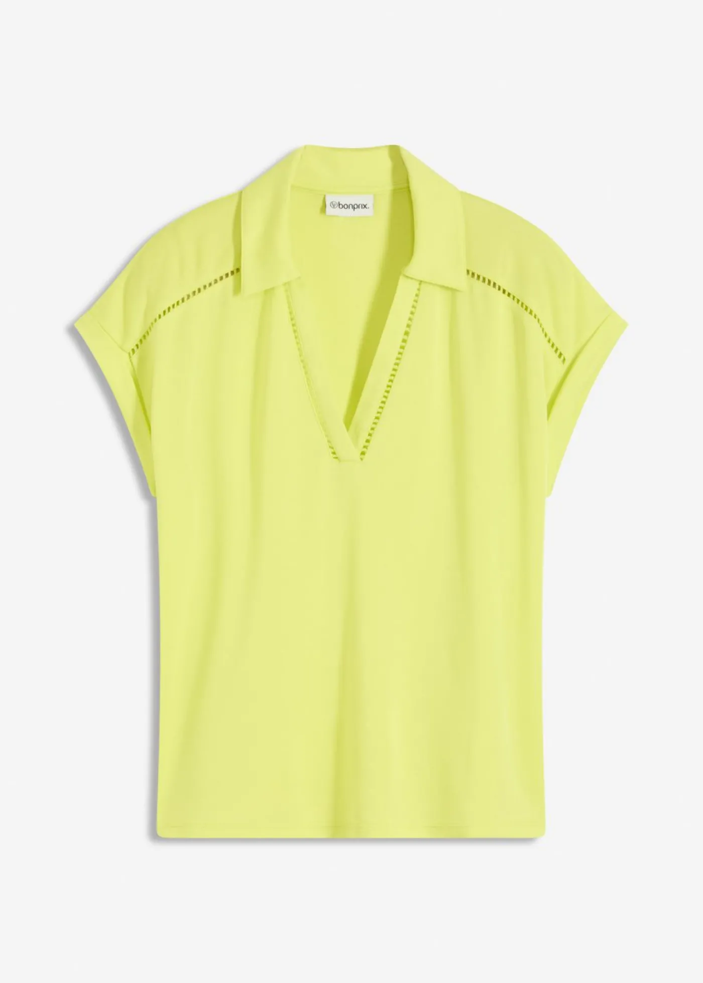 bonprix bonprix Polo de piqué de viscosa con inserto de encaje Amarillo cítrico Best