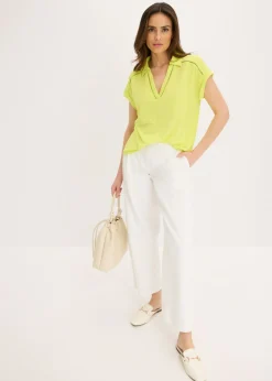 bonprix bonprix Polo de piqué de viscosa con inserto de encaje Amarillo cítrico Best