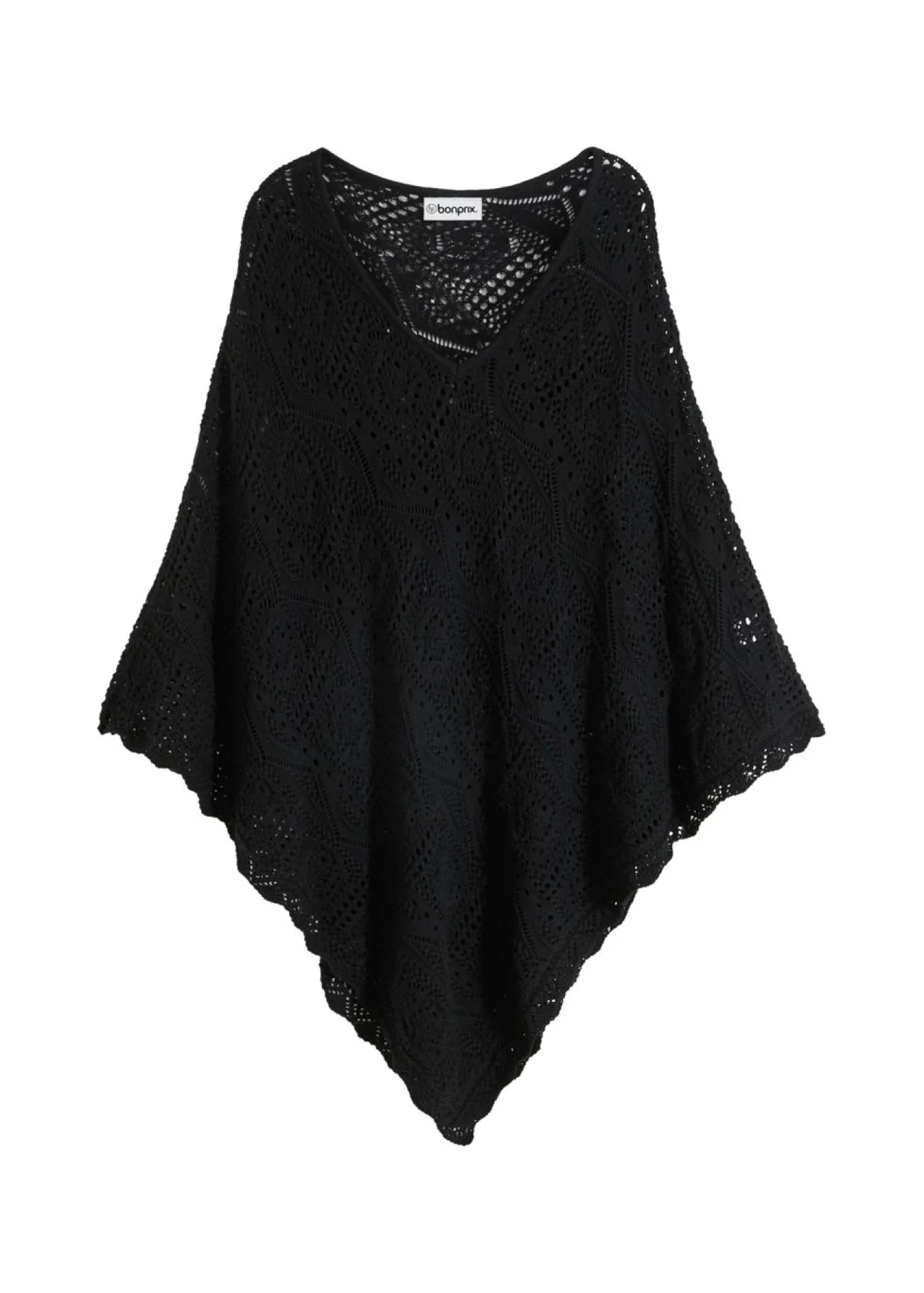 bonprix bonprix Poncho con aspecto de ganchillo Negro Sale