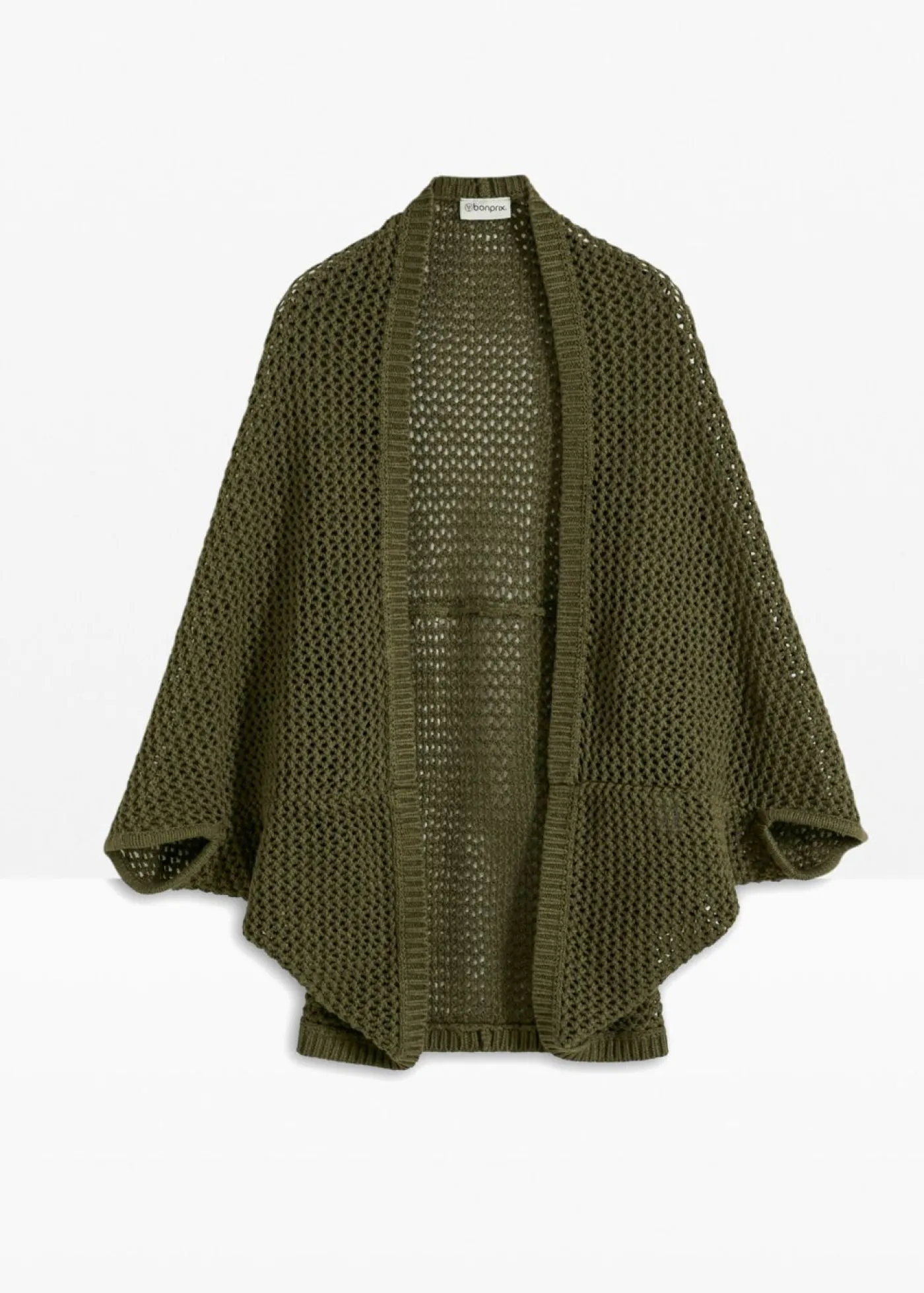 bonprix bonprix Poncho de punto de ajour con contenido de lino Verde oliva oscuro Outlet