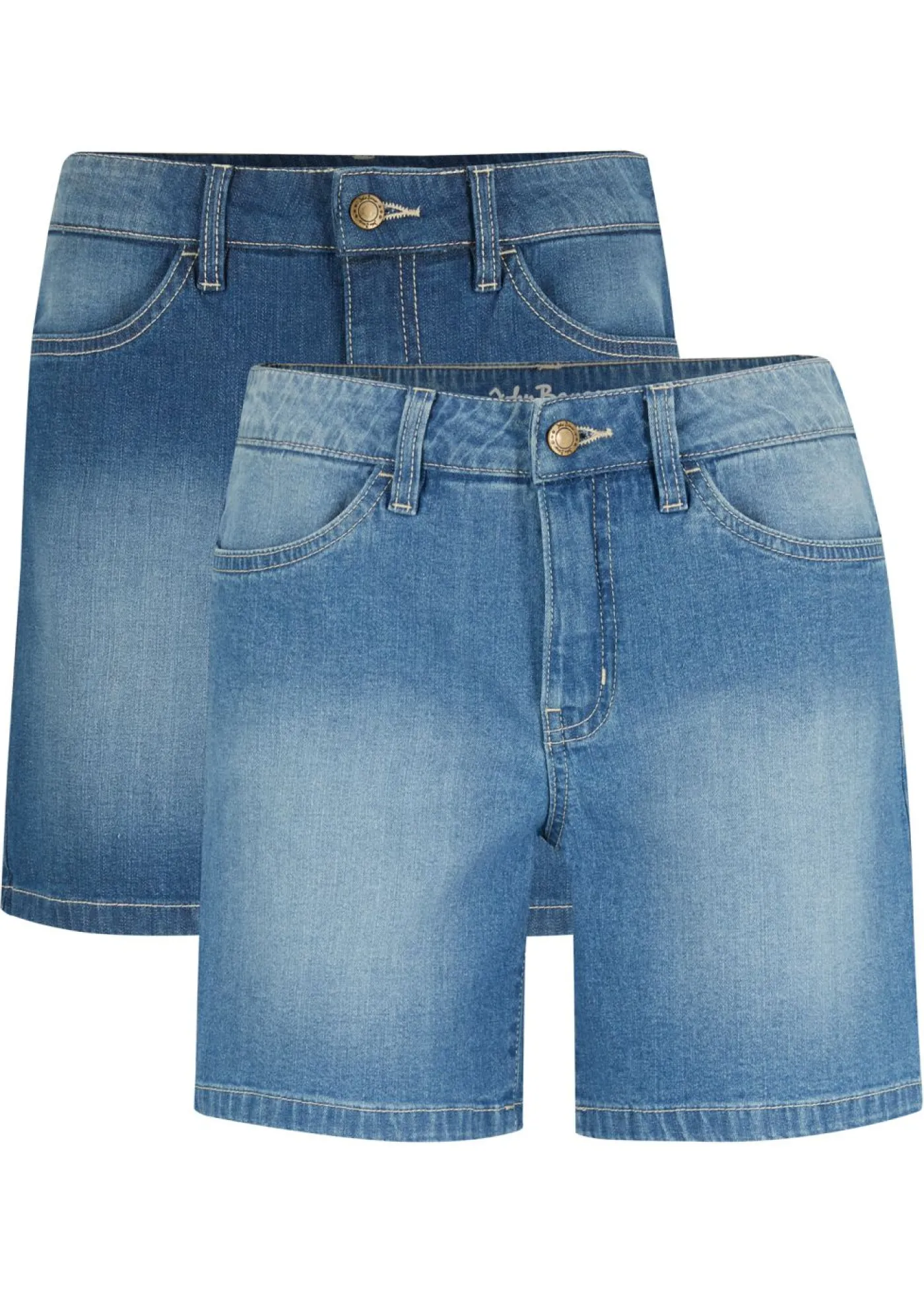 bonprix bonprix Shorts vaqueros, slim fit, mid waist, 2 unidades Azul claro + azul desgastado Sale