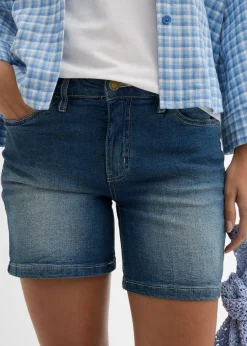 bonprix bonprix Shorts vaqueros, slim fit, mid waist, 2 unidades Azul claro + azul desgastado Sale