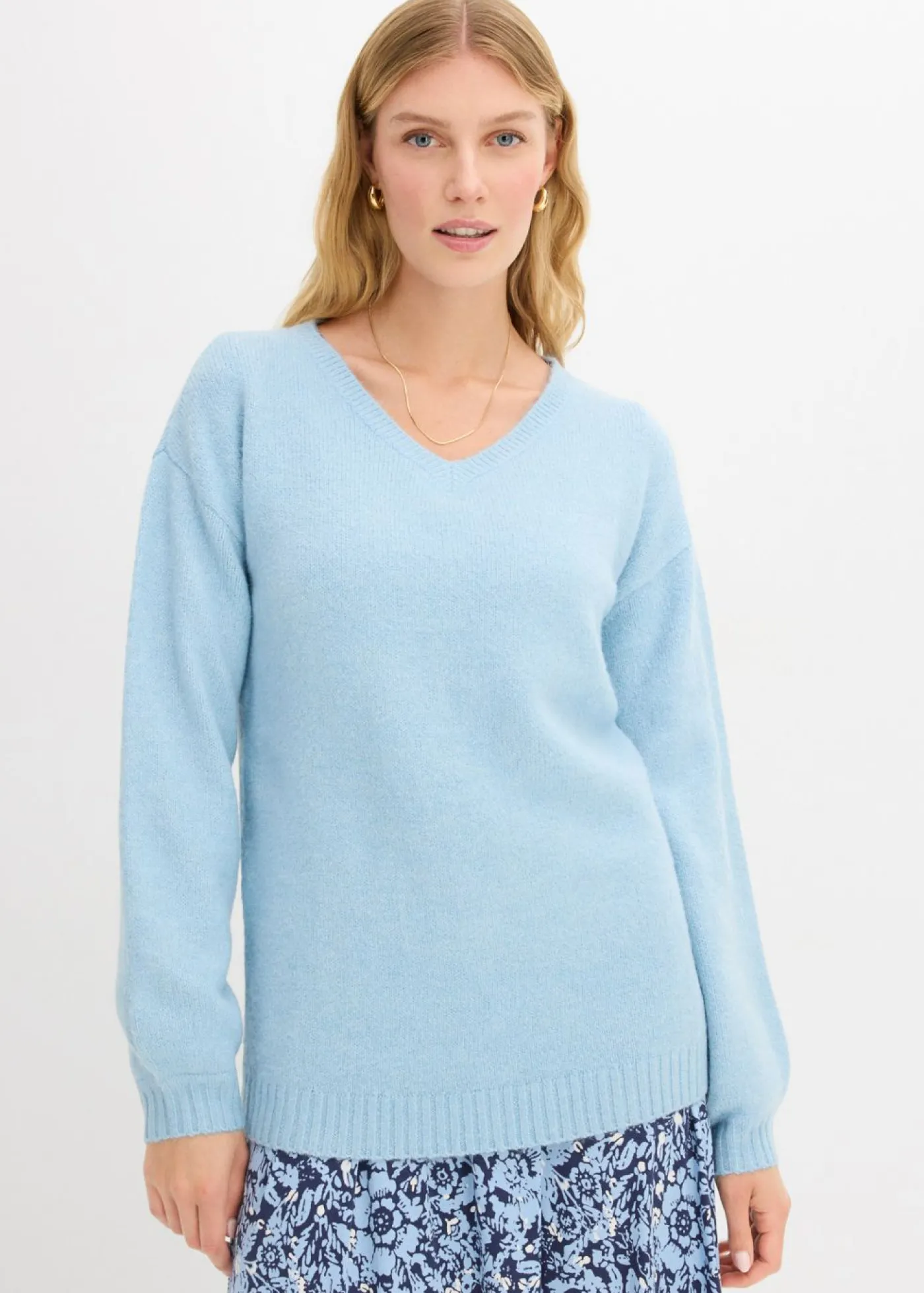bonprix bonprix Suave jersey de punto fino con mangas abullonadas azul hielo moteado Sale