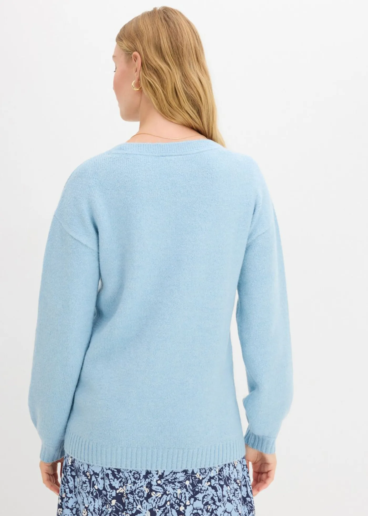 bonprix bonprix Suave jersey de punto fino con mangas abullonadas azul hielo moteado Sale