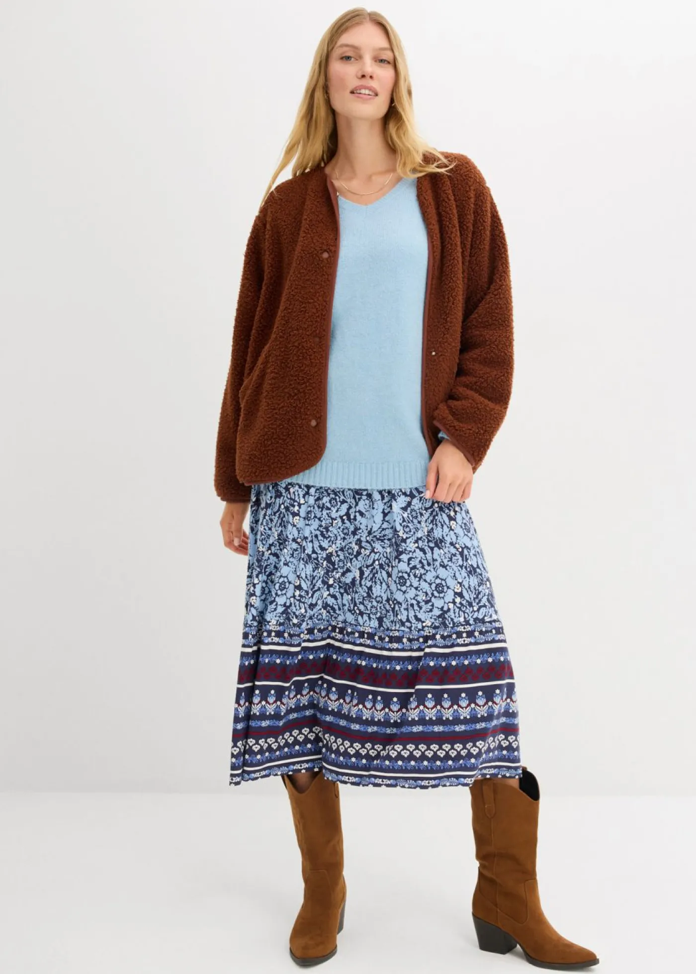 bonprix bonprix Suave jersey de punto fino con mangas abullonadas azul hielo moteado Sale