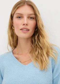 bonprix bonprix Suave jersey de punto fino con mangas abullonadas azul hielo moteado Sale