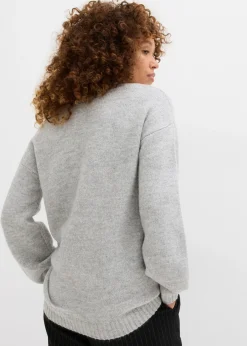 bonprix bonprix Suave jersey de punto fino con mangas abullonadas gris claro jaspeado moteado Discount