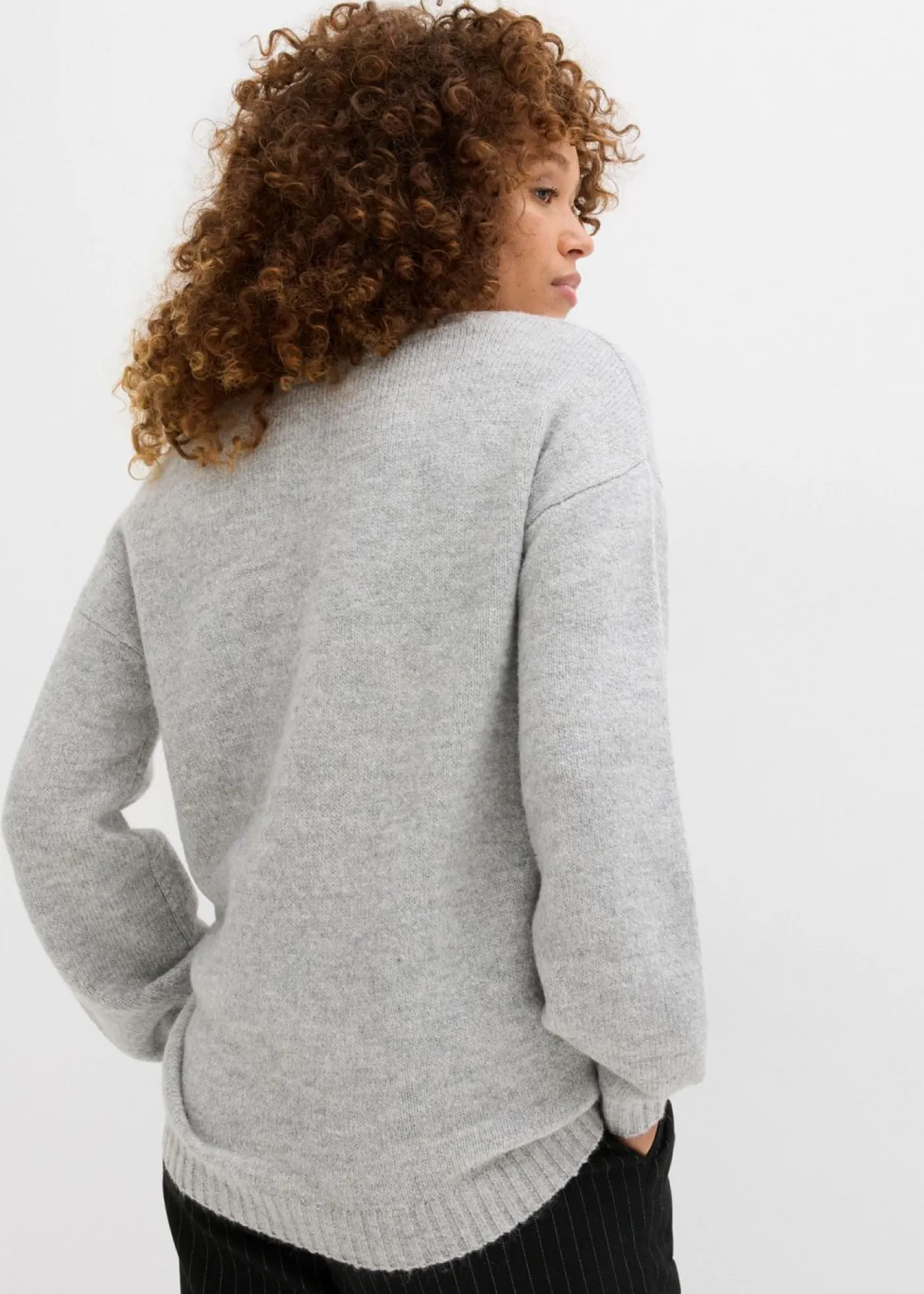 bonprix bonprix Suave jersey de punto fino con mangas abullonadas gris claro jaspeado moteado Discount