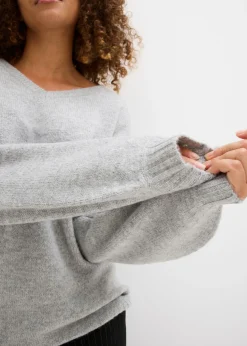 bonprix bonprix Suave jersey de punto fino con mangas abullonadas gris claro jaspeado moteado Discount