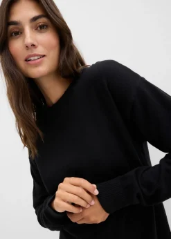 bonprix bonprix Suave jersey premamá de algodón orgánico con aberturas para la lactancia Negro Sale