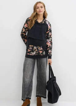 bonprix bonprix Suave sudadera premamá/de lactancia 2 en 1 Negro de flores Discount