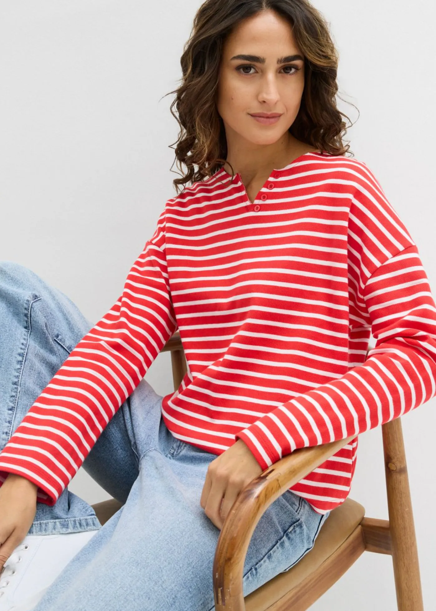 bonprix bonprix Sudadera fresa-blanco con rayas Outlet