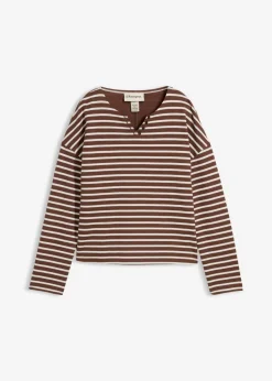bonprix bonprix Sudadera blanco perla/marrón con rayas Online