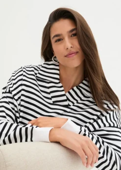 bonprix bonprix Sudadera blanco-negro con rayas Sale