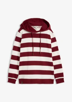 bonprix bonprix Sudadera con capucha de algodón puro Rojo rubí/blanco lana de rayas Discount
