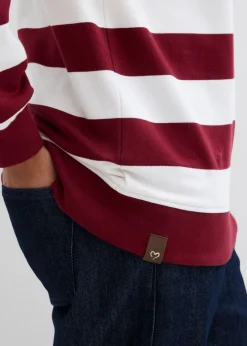 bonprix bonprix Sudadera con capucha de algodón puro Rojo rubí/blanco lana de rayas Discount