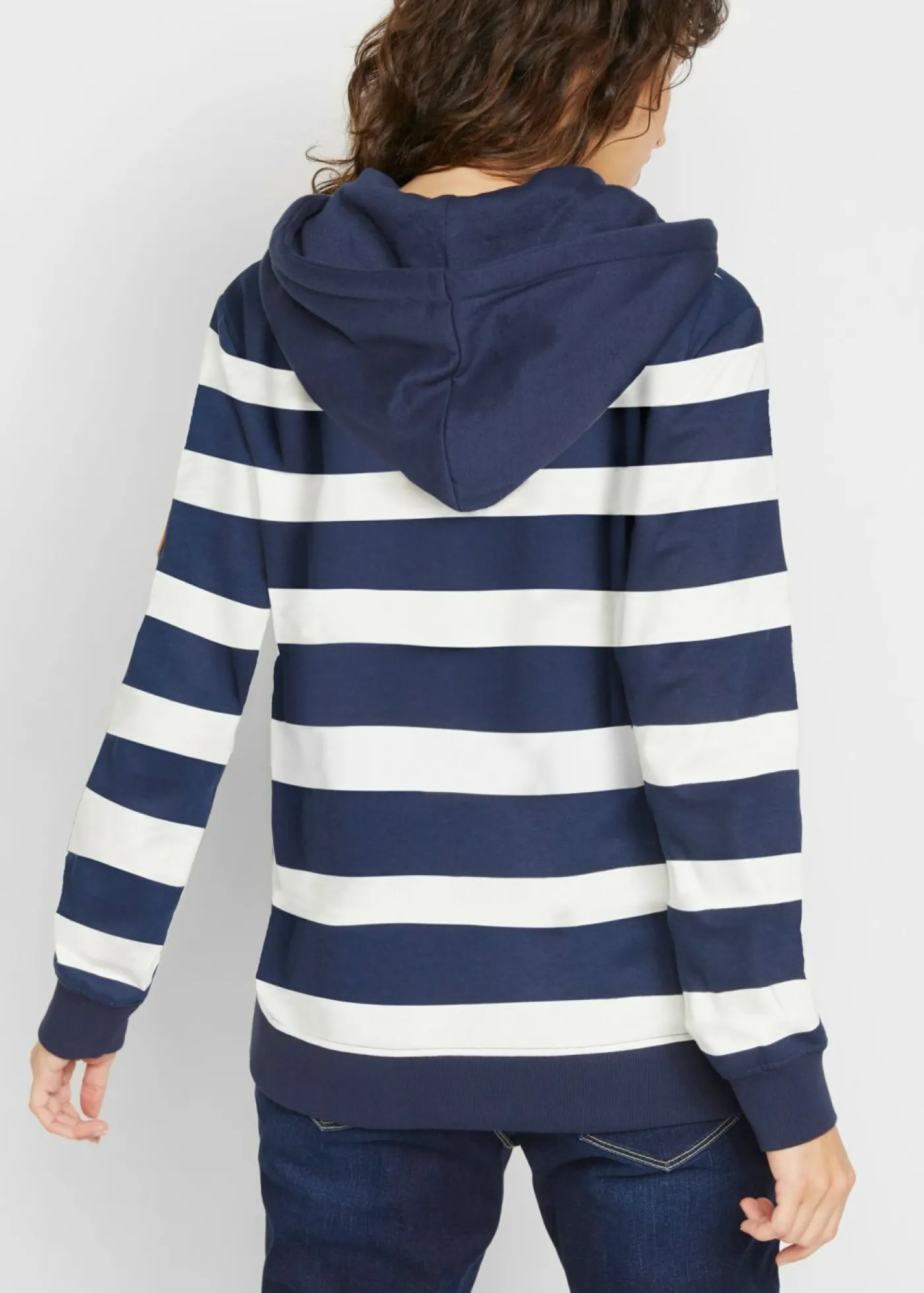 bonprix bonprix Sudadera con capucha de algodón puro azul marino-crema suave con rayas New