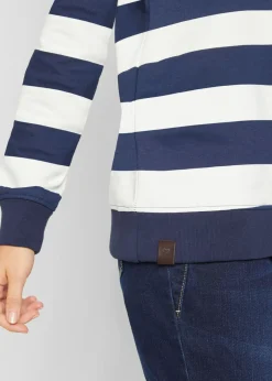 bonprix bonprix Sudadera con capucha de algodón puro azul marino-crema suave con rayas New