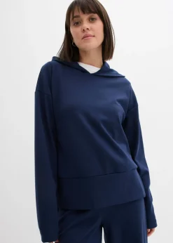 bonprix bonprix Sudadera con capucha de cómodo tejido Punto di Roma Azul marino Sale