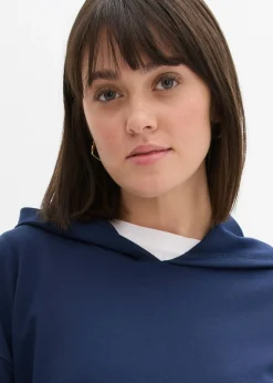bonprix bonprix Sudadera con capucha de cómodo tejido Punto di Roma Azul marino Sale