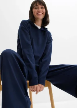 bonprix bonprix Sudadera con capucha de cómodo tejido Punto di Roma Azul marino Sale