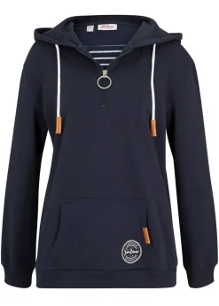bonprix bonprix Sudadera con capucha de mezcla de algodón Azul marino Sale