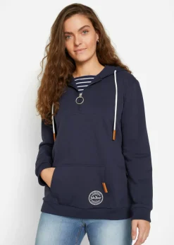 bonprix bonprix Sudadera con capucha de mezcla de algodón Azul marino Sale