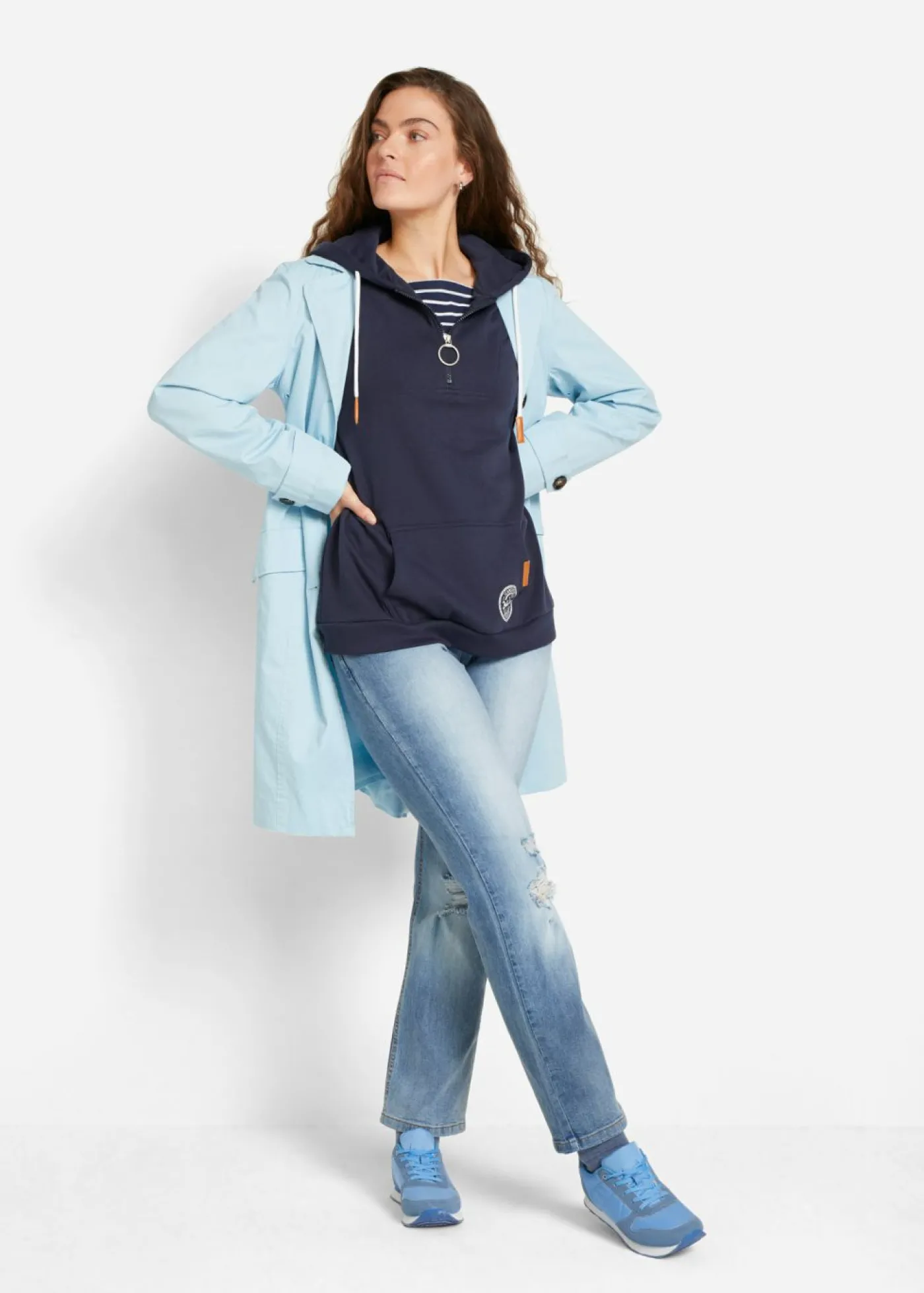 bonprix bonprix Sudadera con capucha de mezcla de algodón Azul marino Sale