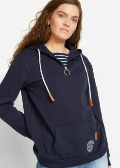 bonprix bonprix Sudadera con capucha de mezcla de algodón Azul marino Sale