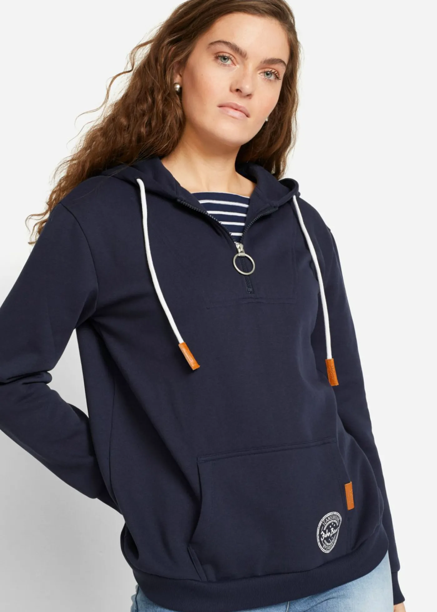 bonprix bonprix Sudadera con capucha de mezcla de algodón Azul marino Sale