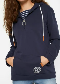 bonprix bonprix Sudadera con capucha de mezcla de algodón Azul marino Sale