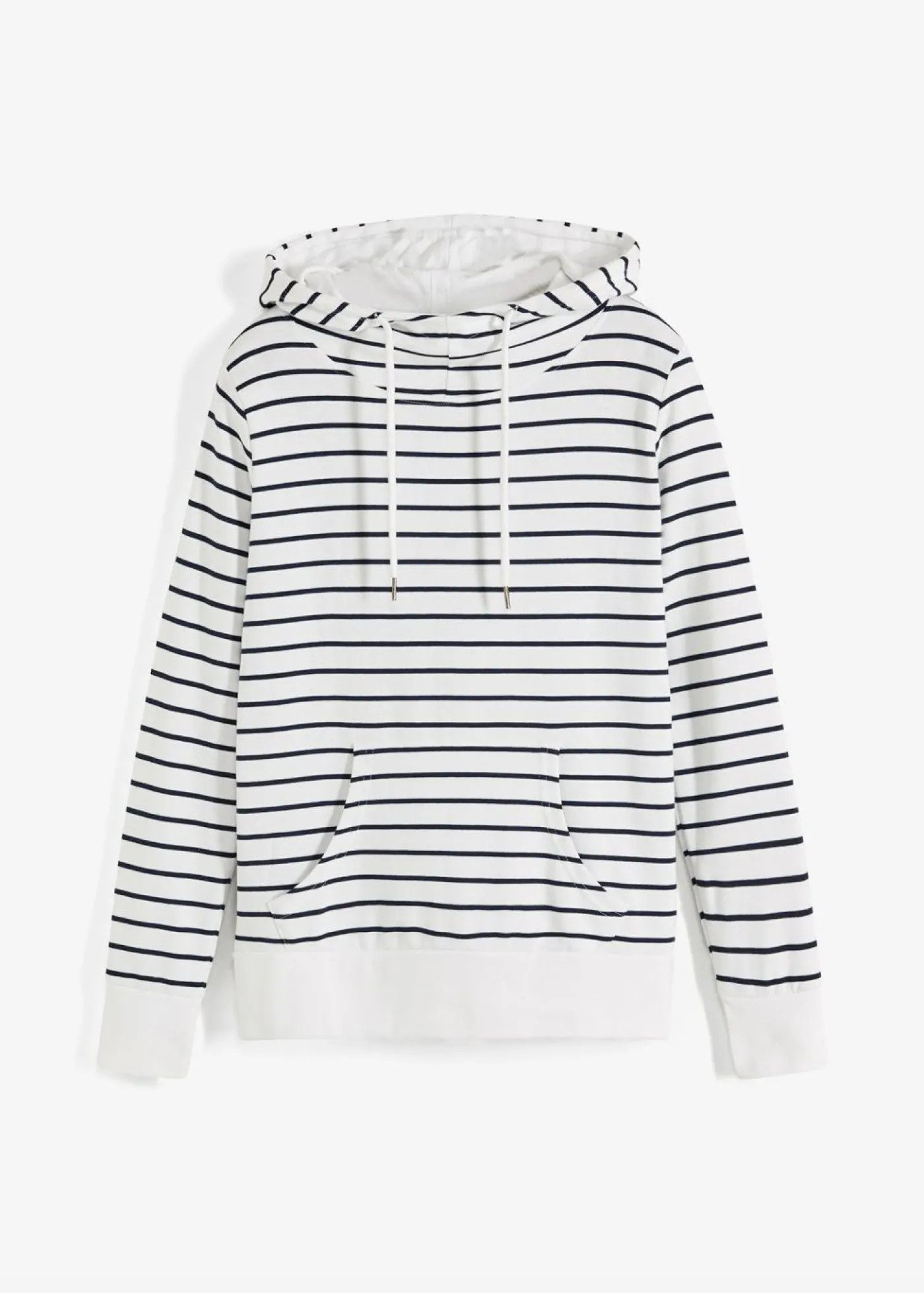 bonprix bonprix Sudadera con capucha de mezcla de algodón blanco-azul marino a rayas Sale