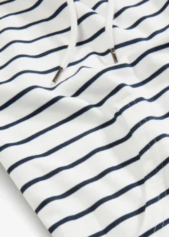 bonprix bonprix Sudadera con capucha de mezcla de algodón blanco-azul marino a rayas Sale