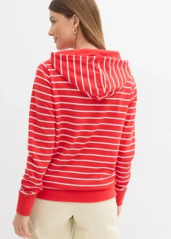 bonprix bonprix Sudadera con capucha de mezcla de algodón fresa-blanco con rayas Outlet